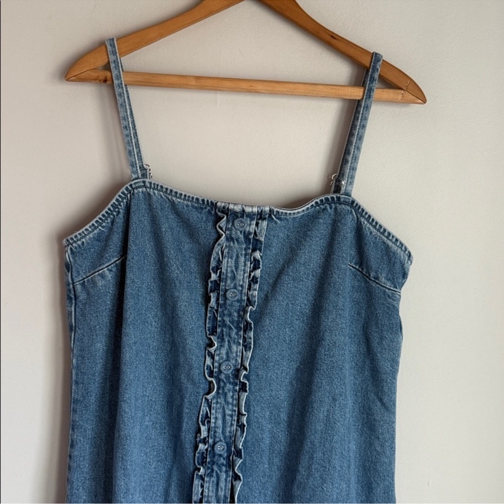 Embroidered Hem Denim Mini Dress - Blue - Picture 10 of 14